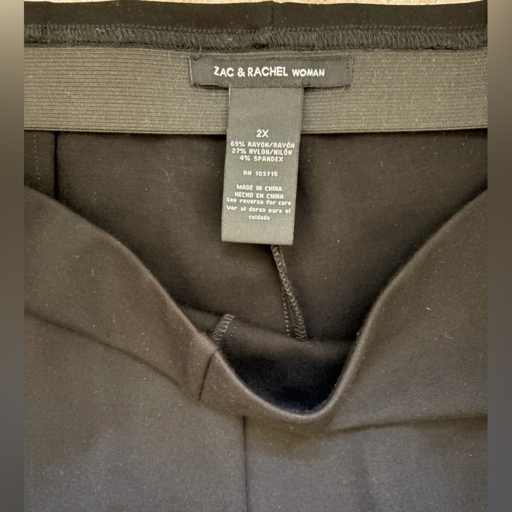 NWOT Zac & Rachel Classic Black Straight Leg Pull on Pants w/2” waistband, Sz 2X - Picture 3 of 8
